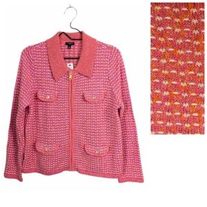 NWT Talbots Collared Full Zip Cardigan Sweater Dash Stripe Pink Old Money Lp